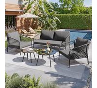 boorbin Set di mobili da giardino in corda, moderno divano per esterni, corda grigia, piano in vetro liscio, con tutti i sedili e cuscini per lo schienale (1 divano matrimoniale+2 divani singoli+2