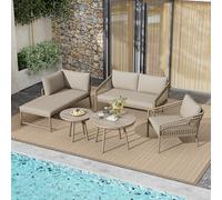 boorbin Set di mobili da giardino in corda, set moderno per esterni, corda intrecciata a mano, include tutti i cuscini per seduta e schiena, set da balcone, giardino e terrazza (cachi)