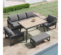 boorbin Set di mobili da giardino per esterni, 6-7 posti, per balcone, terrazza, divano da giardino con grande tavolo da pranzo, cuscino di alta qualità e cuscino per la schiena, resistente alle