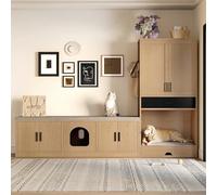 boorbin Set di mobili per animali domestici 2 in 1 - panca multifunzione e cassettiera - Viene fornito con cuccia per cani, grotta per gatti, albero tiragraffi, mangiatoia e vano portaoggetti (rovere