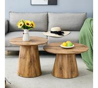 boorbin Set di tavolini da caffè effetto legno naturale - 2 tavolini rotondi per sgabelli alti 50 x 48 cm + basso 60 x 35 cm, per salotto/salotto (50 x 50 x 48 + 60 x 60 x 35 cm)