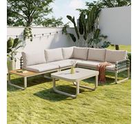 boorbin Set lounge da giardino (4-5 posti), set di mobili da giardino in rattan verde, set moderno per esterni, con tutti i cuscini per seduta e schiena, set da balcone, giardino e terrazza