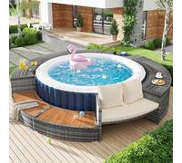 boorbin Set lounge da giardino con divano rotondo, set di mobili da giardino, lounge per vasca idromassaggio e piscina, con piedini regolabili, cuscino incluso, mobili per terrazza, giardino o piscina