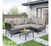 boorbin Set lounge da giardino in ferro, set di mobili da giardino in corda, set di mobili da giardino a forma di L, set lounge in corda verde con cuscino, piedini regolabili, 2 divani e 1 tavolo