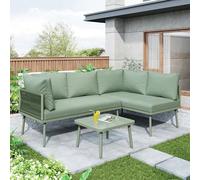 boorbin Set lounge da giardino in ferro, set di mobili da giardino in corda, set di mobili da giardino a forma di L, set lounge in corda verde con cuscino, piedini regolabili, 2 divani e 1 tavolo