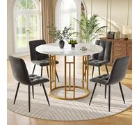boorbin Set tavolo da pranzo (5 pezzi), tavolo da pranzo con 4 sedie, moderno tavolo da pranzo, tavolo da cucina rotondo con diametro di 80 cm e gambe in metallo dorato, piano in marmo MDF