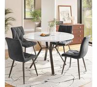 boorbin Set tavolo da pranzo e sedia (5 pezzi), moderno set da pranzo e sedia rotondo in marmo, gambe in metallo nero + 4 sedie ergonomiche in camoscio verde (grigio)