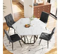 boorbin Set tavolo da pranzo e sedia (set da 5 pezzi), moderno tavolo da pranzo esagonale in marmo + 4 sedie da pranzo in velluto verde per creare un ristorante caldo e moderno (grigio)