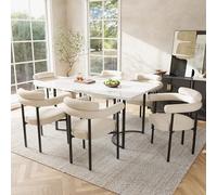 boorbin Set tavolo da pranzo e sedia (set da 7 pezzi) con gambe da tavolo in metallo, con 6 poltrone cave grigie in pelle scamosciata, elegante e confortevole, adatto per ristoranti (beige)