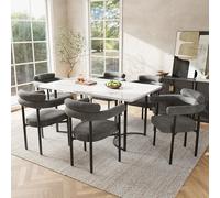 boorbin Set tavolo da pranzo e sedia (set da 7 pezzi) con gambe da tavolo in metallo, con 6 poltrone cave grigie in pelle scamosciata, elegante e confortevole, adatto per ristoranti (grigio scuro)