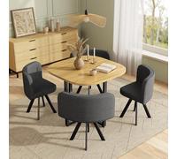 boorbin Set tavolo da pranzo e sedie per 4 persone, composto da un tavolo da pranzo (85 x 85 cm) e quattro sedie rivestite in lino, adatto per cucina e sala da pranzo (piano in rovere + sedie grigie)