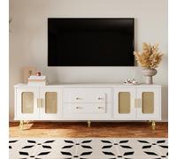 boorbin Tavola bassa, mobili per TV in stile retrò: manici dorati, ampio spazio di archiviazione, porta in rattan e gambe in metallo