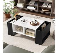 boorbin Tavolino moderno 105 x 60 x 40,5 cm - Design bianco e nero con superficie lucida, cassetto e 4 scomparti aperti (nero + bianco, 105 x 60 x 40,5 cm)