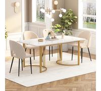 boorbin Tavolo da pranzo 140 x 80 cm (1 pezzo), moderno tavolo da cucina, struttura in metallo, tavolo da pranzo rettangolare in marmo moderno, con piedini regolabili, per sala da pranzo, soggiorno