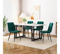 boorbin Tavolo da pranzo con 4 sedie, 120 x 70 cm, in velluto, nero, tavolo da pranzo (verde scuro)