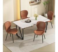boorbin Tavolo da pranzo con 4 sedie bianco marmo, tavolo da cucina e sedie in pelle PU, set da 4 pezzi, tavolo da pranzo con sedie mobili da cucina (Brown+White+Black)