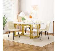 boorbin Tavolo da pranzo leggero di lusso, 120 x 70 cm, struttura in metallo, tavolo da pranzo rettangolare, moderno con gambe in metallo, per sala da pranzo, soggiorno (bianco e oro)