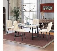 boorbin Tavolo da pranzo rettangolare da 117 cm con 4 sedie, tavolo da pranzo moderno, in velluto, beige e gambe in metallo (bianco+nero+beige)