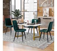boorbin Tavolo da pranzo rettangolare da 117 cm con 4 sedie, tavolo da pranzo moderno, in velluto (verde, bianco e nero, 117 x 68 x 75 + 44 x 41 x 86 cm)