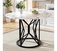 boorbin Tavolo da pranzo rotondo (100 x 100 x 76 cm), tavolo da cucina, tavolino rotondo per 4-6, adatto per sala da pranzo, soggiorno, gambe del tavolo in metallo, gambe geometriche (bianco+nero)