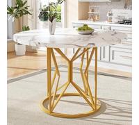 boorbin Tavolo da pranzo rotondo (100 x 100 x 76 cm), tavolo da cucina, tavolino rotondo per 4-6, adatto per sala da pranzo, soggiorno, gambe del tavolo in metallo, gambe geometriche (bianco + oro)
