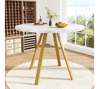 boorbin Tavolo da pranzo rotondo (80 × 80 × 75 cm), tavolo da pranzo da cucina, tavolino rotondo per 4 persone, adatto per sala da pranzo, soggiorno, gambe in metallo, motivo marmo bianco e gambe