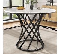 boorbin Tavolo da pranzo rotondo 80 x 80 x 76 cm, in MDF per 4 persone, per ESS/soggiorno (bianco e nero)