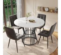 boorbin Tavolo da pranzo rotondo bianco con robusta struttura in metallo e piano effetto marmo, moderno tavolo da pranzo, ideale come sedia per la cucina, piano di lavoro in MDF (bianco e nero, 100 x