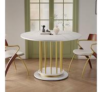 boorbin Tavolo da pranzo rotondo con effetto marmo, design moderno con struttura in metallo, tavolo da cucina salvaspazio per 2-4 persone, perfetto per sala da pranzo o soggiorno (bianco+oro)