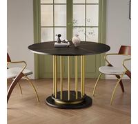 boorbin Tavolo da pranzo rotondo con effetto marmo, design moderno con struttura in metallo, tavolo da cucina salvaspazio per 2-4 persone, perfetto per sala da pranzo o soggiorno (nero+oro)