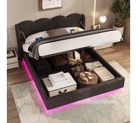 boorbin Telaio del letto imbottito, a forma di onda, piatto, adatto per letto matrimoniale, con luce LED, interfaccia USB+C, ricarica e grande spazio di archiviazione, tessuto di velluto (nero)