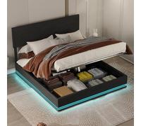 boorbin Telaio letto 160 x 200 cm, letto matrimoniale con spazio di archiviazione e cornice piatta, telaio per letto a LED con funzione di ricarica USB, funzione antipolvere, telaio in velluto (grigio