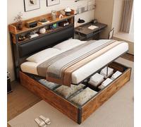 boorbin Telaio letto 180x200 con dispositivo di sollevamento idraulico USB, testiera imbottita, design vintage in legno e metallo, spazio nascosto letto matrimoniale Mobili moderni per camera da letto