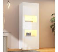 boorbin Vetrina bianca lucida con illuminazione a LED, 1 ripiano in vetro, 61 x 42 x 162 cm, vetrina autoportante, armadio alto, armadietto