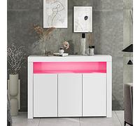 boorbin Vetrina bianca lucida con luci a LED, moderna unità portaoggetti in legno a 3 ante con telecomando, per cucina, soggiorno, sala da pranzo, corridoio (130 x 35 x 95 cm)