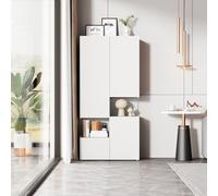 boorbin Vetrina con illuminazione a LED, Mobile alto con acrilico trasparente, bianco, vetrina multiuso, per soggiorno, ufficio, cucina, magazzino aperto, 80 x 36,4 x 170 cm