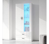 boorbin Vetrina illuminata a LED, 16 colori, 2 ante, vetrina con porta trasparente, vetrina a LED indipendente, soggiorno, parete del soggiorno, armadio a buffet (59,5 x 35 x 182 cm)
