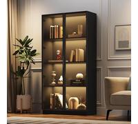 boorbin Vetrina in vetro con illuminazione a LED controllata da APP, armadio a 4 ante con scaffalature, mobiletto da soggiorno, armadietto da bagno (80 x 40 x 160 cm)