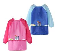 BOOSHMall Grembiule da Pittura per Bambini, 2 Pezzi Grembiule Impermeabile Maniche Lunghe per Bambini, Grembiule per Pittura Con 3 Tasche, per 5 a 8 Anni, per Dipingere, Giocare e Mangiar, Cucina