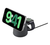 Belkin BoostCharge Caricabatteria wireless 2 in 1 con Qi2 da 15 W, caricatore MagSafe per iPhone 16, 15, 14, 13, 12, Apple Watch, AirPods e altri dispositivi Qi2, alimentatore incluso, Carbone