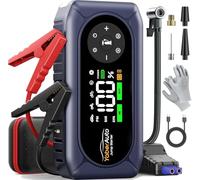 Booster Avviamento Auto 6000A con Compressore 150PSI, YaberAuto Avviatore Batteria Auto per 9.0L Gas/8.0L Diesel, 12V Starter Batteria, Guanti isolanti, 500 lumen Torcia