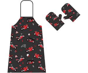 Booster Race, Grembiule/guanti da barbecue male Grigio/Rosso/Bianco/Nero