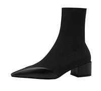 Boot Donna Stivaletti Stivali Invernali Scarpe Moto estive Stivali Donna Tessuto Elasticizzato a Rete Tacco Quadrato Caviglia Stivaletti Casual a Punta Nuda (37,Nero)