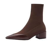 Boot Donna Stivaletti Stivali Invernali Scarpe Moto estive Stivali Donna Tessuto Elasticizzato a Rete Tacco Quadrato Caviglia Stivaletti Casual a Punta Nuda (38,Marrone)