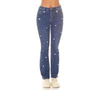 Bootcut Jeans a vita alta con strass cuore e pietre, Blu, 44