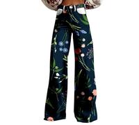 Bootcut - Pantaloni da donna eleganti, anni '70, stile vintage, per il tempo libero, moderni, per attività all'aria aperta, hippie, fiori, a vita alta, da discoteca, con gamba larga, larga, dritta
