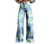 Bootcut - Pantaloni da donna eleganti, anni '70, stile vintage, per il tempo libero, moderni, per attività all'aria aperta, hippie, fiori, a vita alta, da discoteca, con gamba larga, larga, dritta