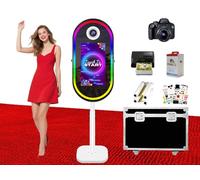 Booth fotografico dello specchio magico ovale, macchina della cabina fotografica dello specchio selfie a schermo tattile da 21,5 pollici, per la festa di nozze di noleggio di eventi (White, Full Set)