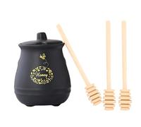 Bootoow Tarro De Miel Cerámica, 430ml Porcellana Bote Para Miel Con Tapa y Cuchara De Miel Para Almacenamiento y Jarabe Tarro De Miel De Porcelana Dispensación De Miel(nero)