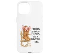 Boots and Bows Cowgirl Thing Western Pink Bow Graphic Custodia per iPhone 15